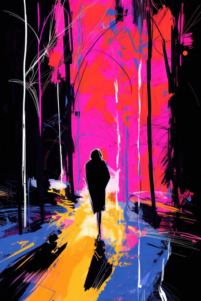 A forest silhouette painting drawing. AI generated Image by rawpixel.
