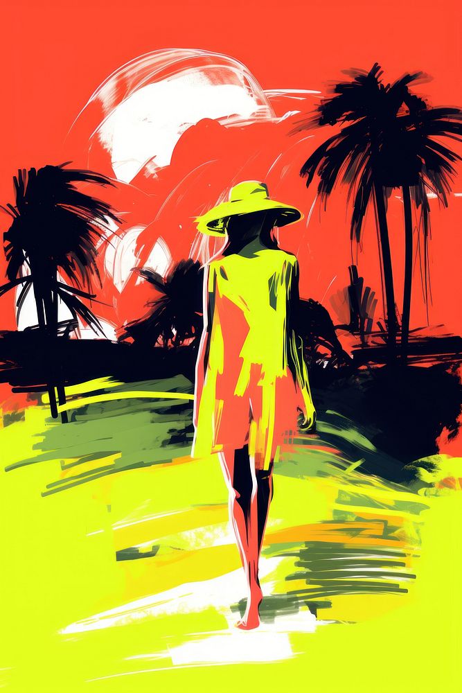 A Tropical Grasslands painting outdoors fashion. AI generated Image by rawpixel.