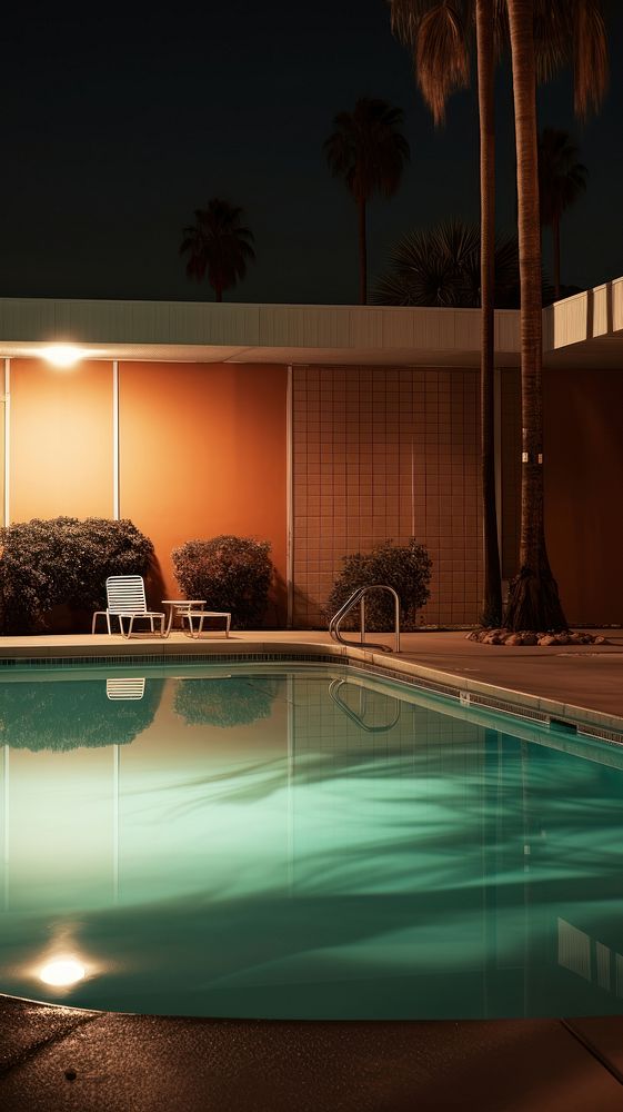 Aesthetic night minimal pool architecture outdoors building. AI generated Image by rawpixel.