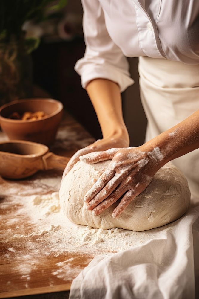 Kneading bread dough cooking kitchen hand. AI generated Image by rawpixel.