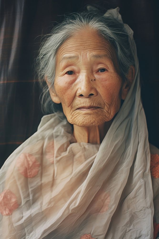 A old asian woman adult portrait headshot. AI generated Image by rawpixel.
