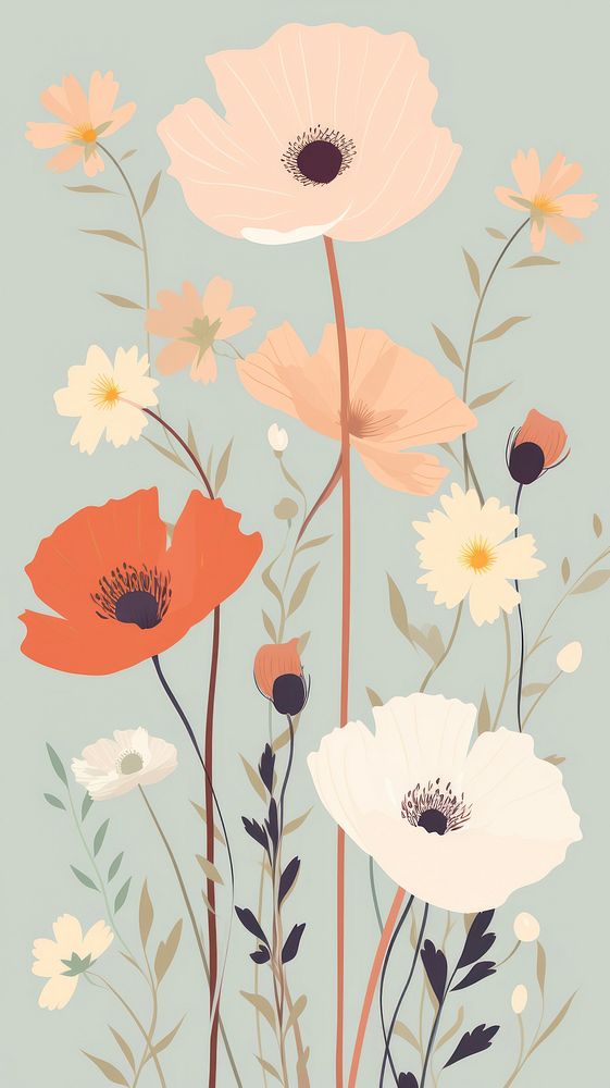 Flowers graphics pattern poppy. AI generated Image by rawpixel.
