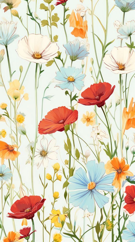 Wild flower pattern wallpaper plant. AI generated Image by rawpixel.