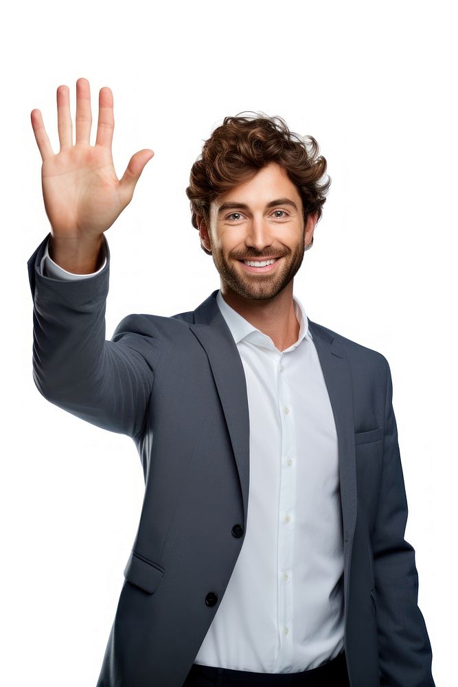 Handsome man waving portrait adult smile. AI generated Image by rawpixel.