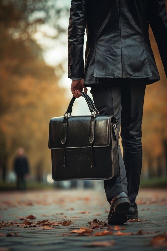Black leather briefcase walking handbag adult. AI generated Image by rawpixel.