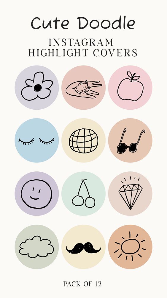 Cute doodle Instagram story highlight cover template set