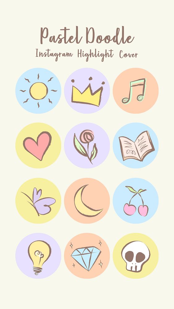Pastel doodle Instagram story highlight cover template set