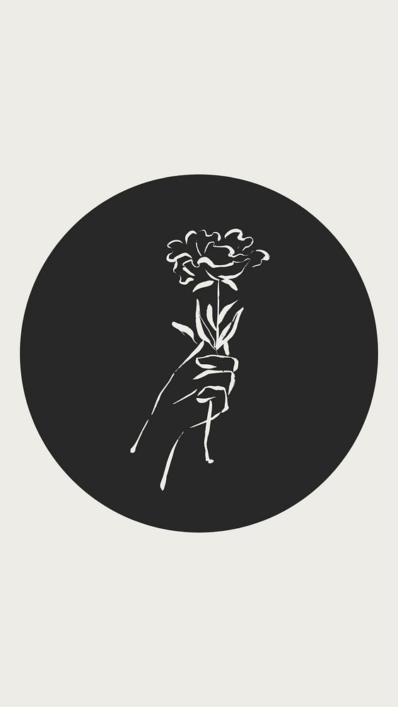 Flower black Instagram story highlight cover, line art icon illustration