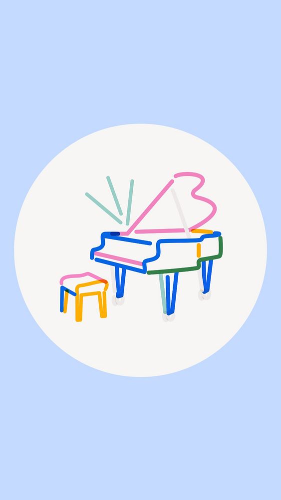 Piano colorful Instagram story highlight cover, line art icon illustration