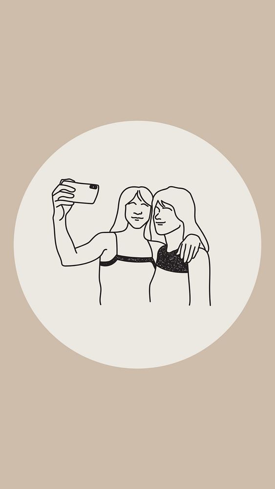 Friendship brown Instagram story highlight cover, line art icon illustration
