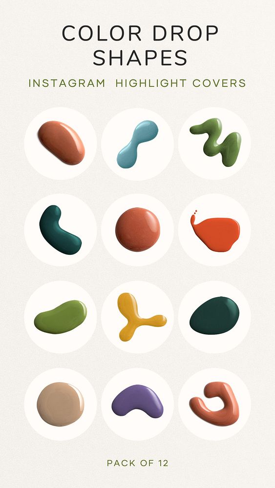 Color drop shape Instagram story highlight cover template set