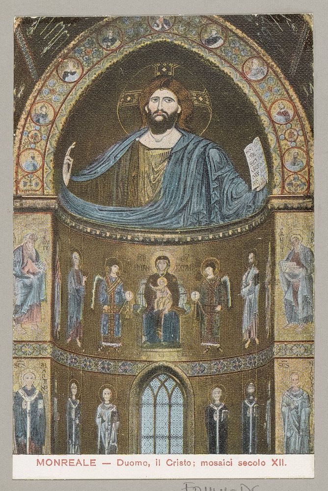 Mozaïek van Christus in de Kathedraal van Monreale op Sicilië (c. 1900 - in or before 1910) by anonymous