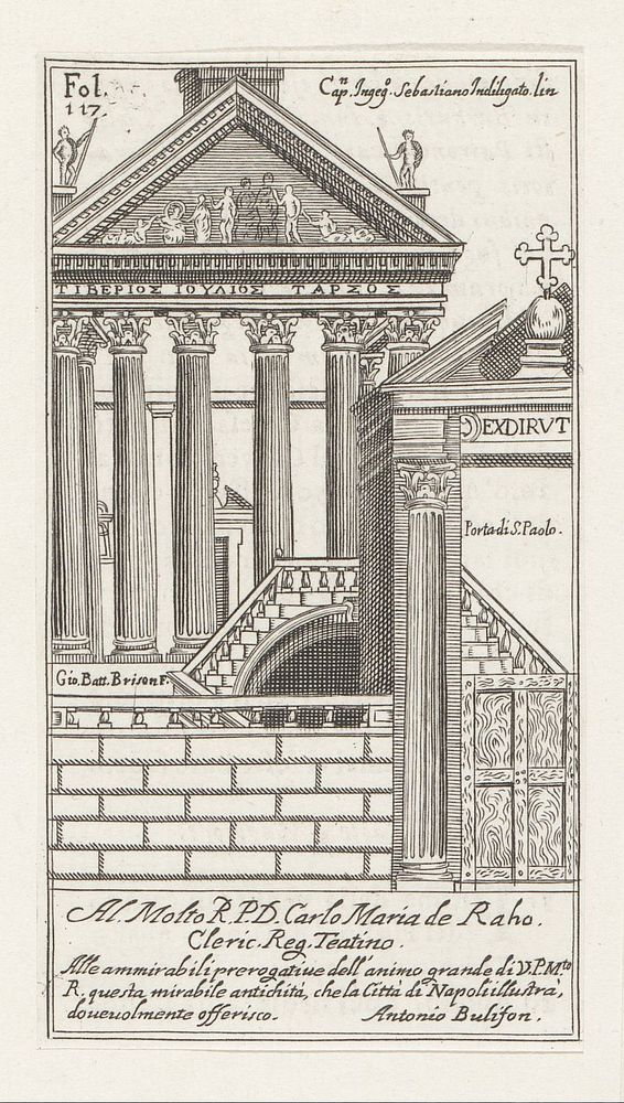 Tempelfaçade, balustrade en de Porta di San Paolo (1659 - 1707) by Giovanni Battista Brison, Carlo Maria de Raho and Antonio…