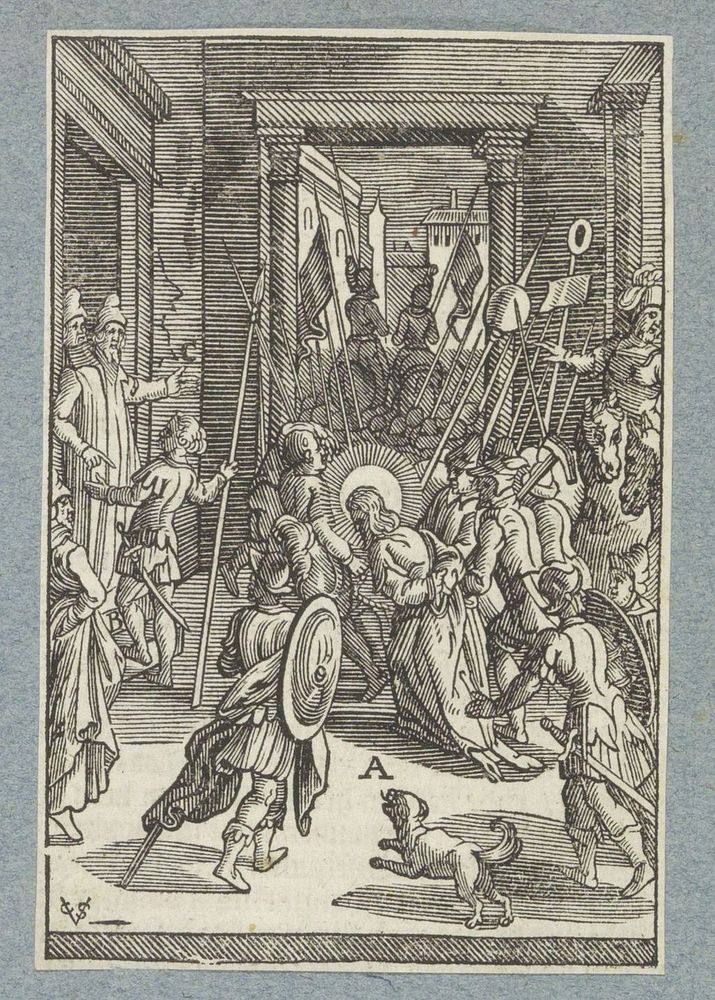 Christus naar Annas gebracht (1629) by Christoffel van Sichem II, Hieronymus Wierix, Bernardino Passeri and Pieter Jacobsz…
