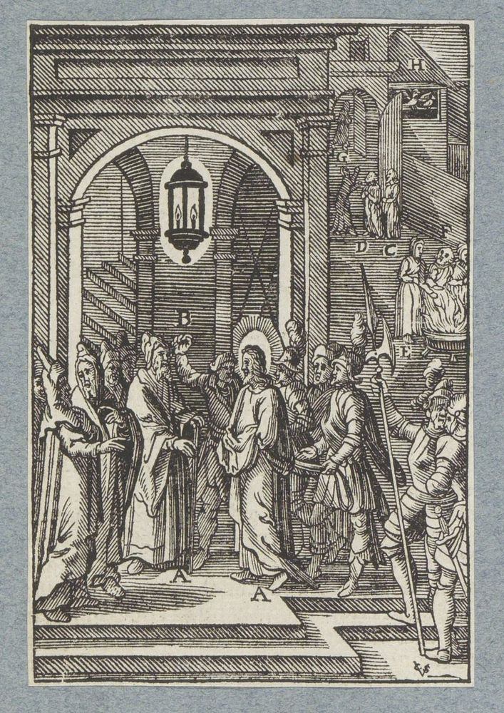 Christus voor Annas (1629) by Christoffel van Sichem II, Hieronymus Wierix, Bernardino Passeri and Pieter Jacobsz Paets