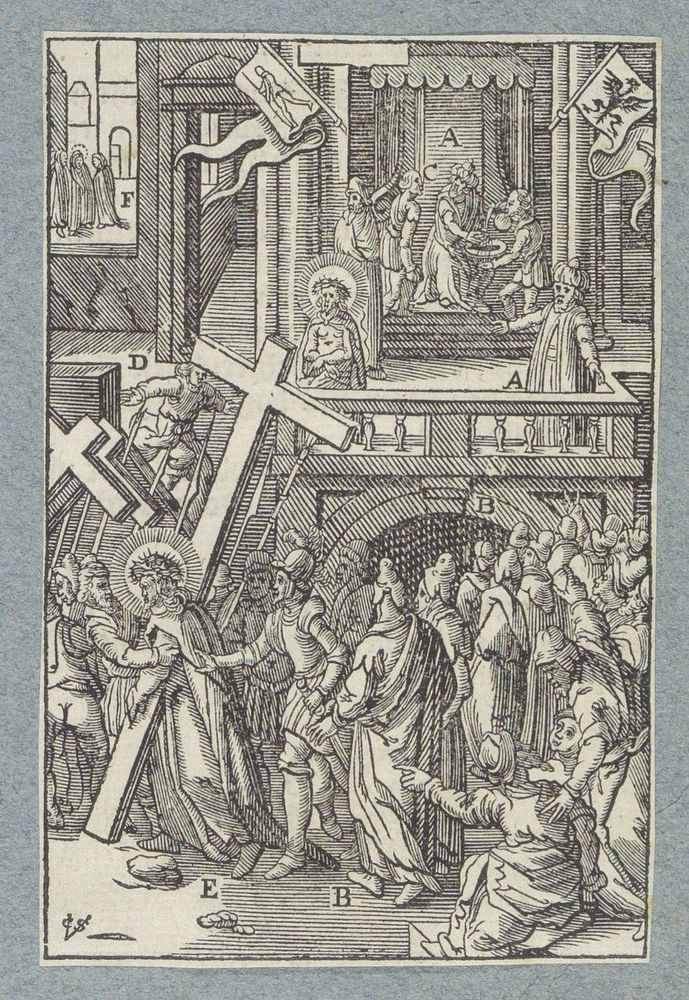 Kruisdraging en Pilatus wast zijn handen in onschuld (1629) by Christoffel van Sichem II, Hieronymus Wierix, Bernardino…
