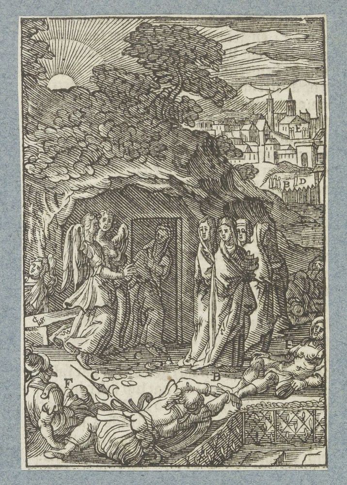 Drie Maria's verlaten het lege graf (1629) by Christoffel van Sichem II, Antonie Wierix II, Bernardino Passeri and Pieter…
