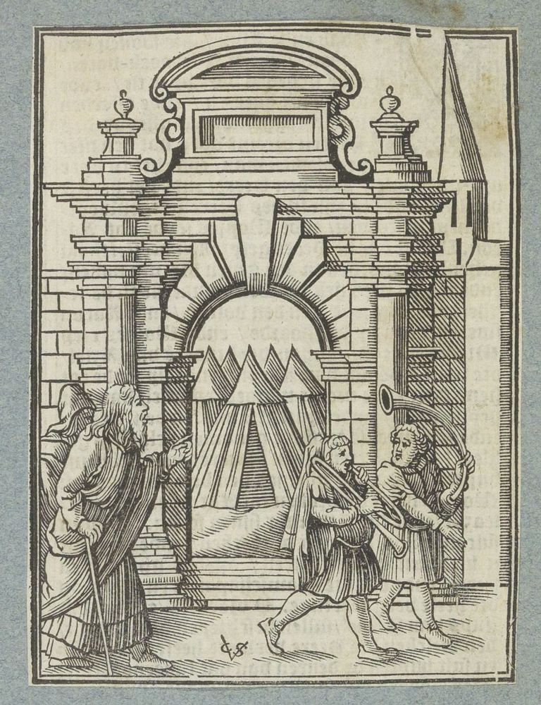 Twee zilveren trompetten worden gebruikt om de gemeenschap bijeen te roepen (1645 - 1646) by Christoffel van Sichem II…