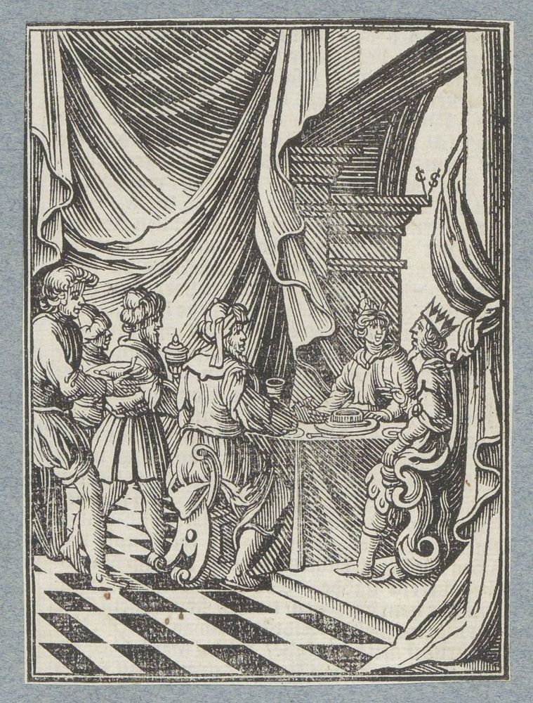 Ester beschuldigt Haman tijdens de maaltijd (1645 - 1646) by Christoffel van Sichem II, Christoffel van Sichem III and…