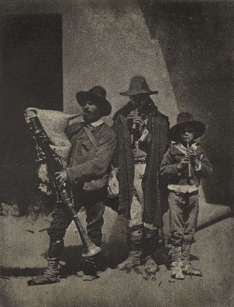 Group of Three Italian Street Musicians in front of 21, Quai Bourbon, Paris by Charles Nègre