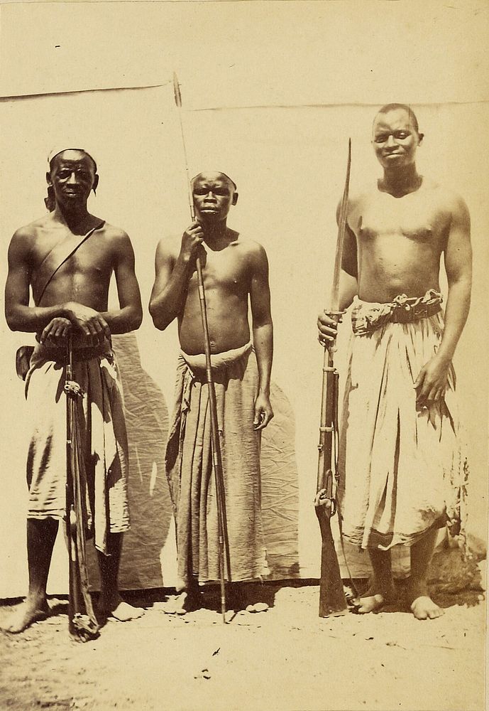 Compagnons de Speeke et Grant revenus avec eux au Caire du voyage decouverte des sources du Nil. by Baron Paul des Granges