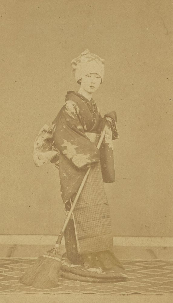 Standing Japanese Woman with a Broom