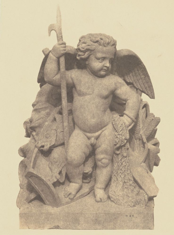 "La Pêche", Sculpture by Auguste Jean Baptiste Lechesne, Decoration of the Louvre, Paris by Édouard Baldus