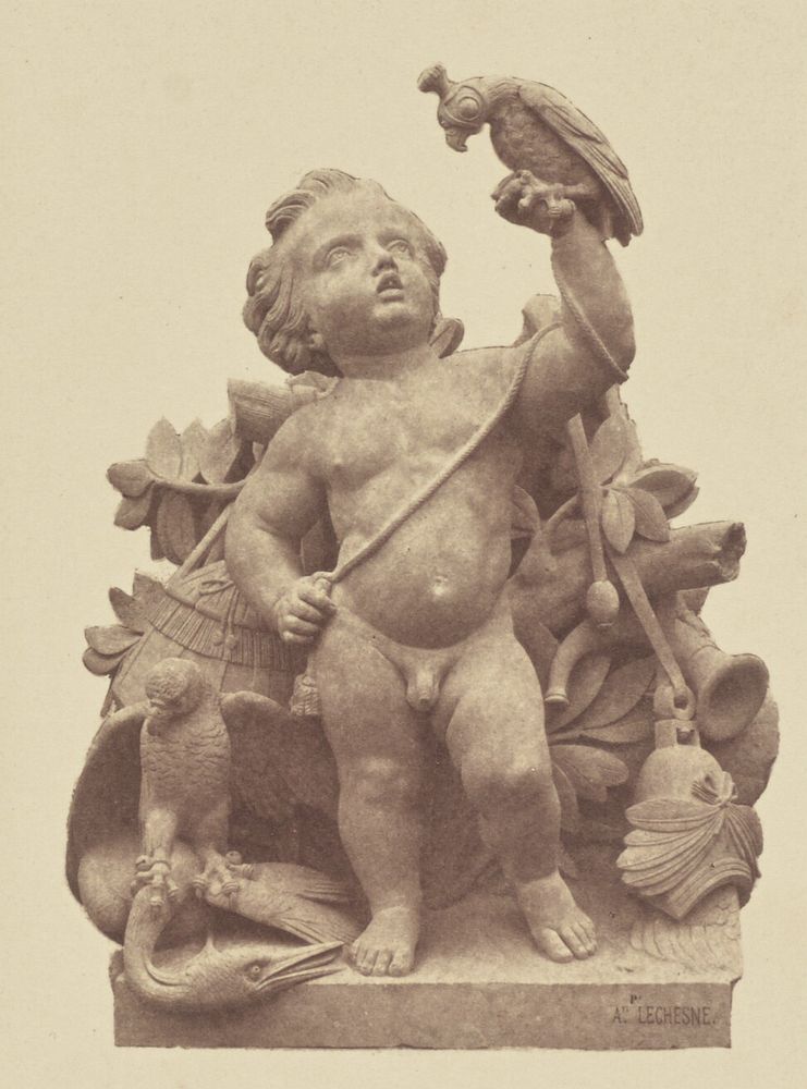 "La Chasse", Sculpture by Auguste Jean Baptiste Lechesne, Decoration of the Louvre, Paris by Édouard Baldus