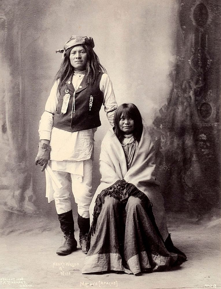 Henry Wilson and his wife, Americans of the Mohave. Platinum print by F.A. Rinehart, 1898.