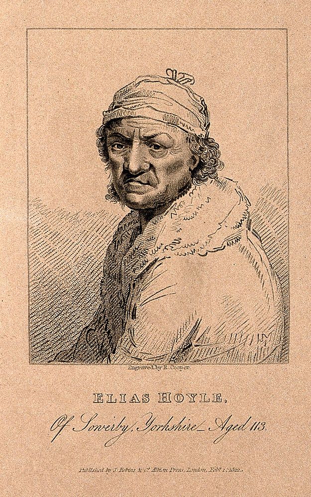 Elias Hoyle, aged 113. Stipple engraving by R. Cooper, 1822.