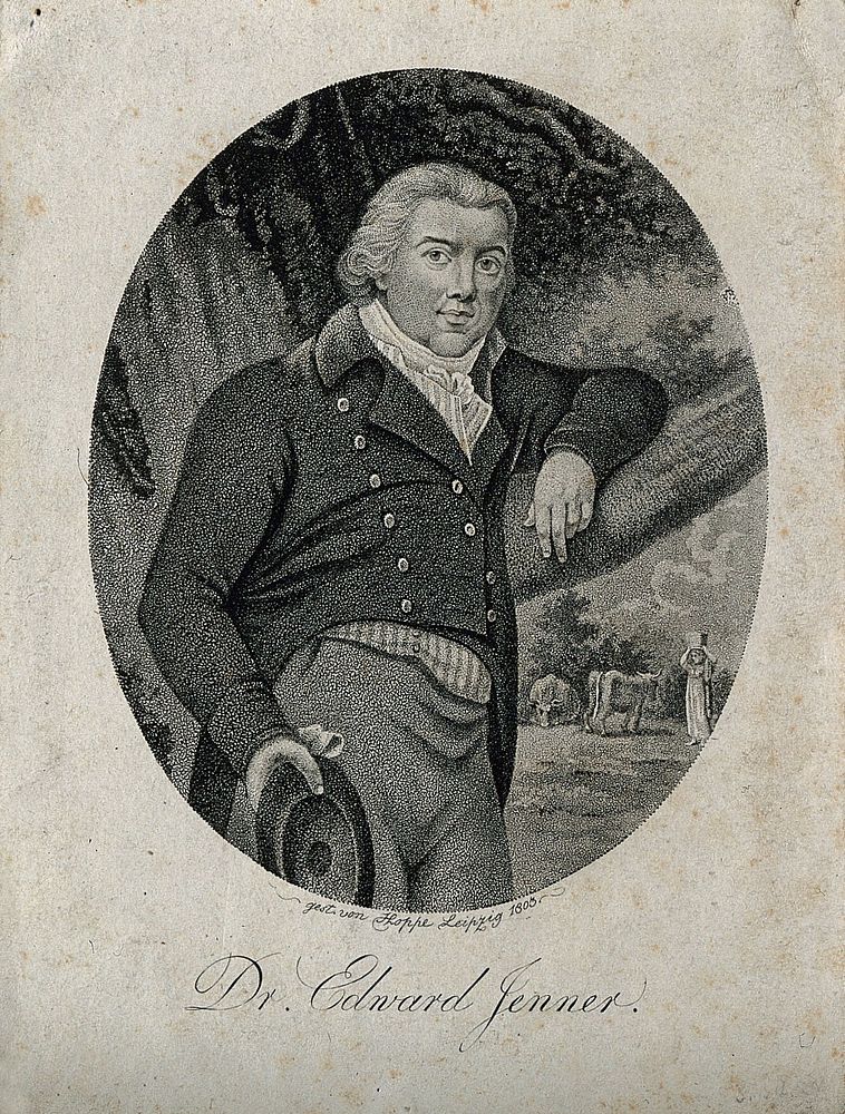 Edward Jenner. Stipple engraving by Hoppe, 1803, after J. R. Smith, 1800.