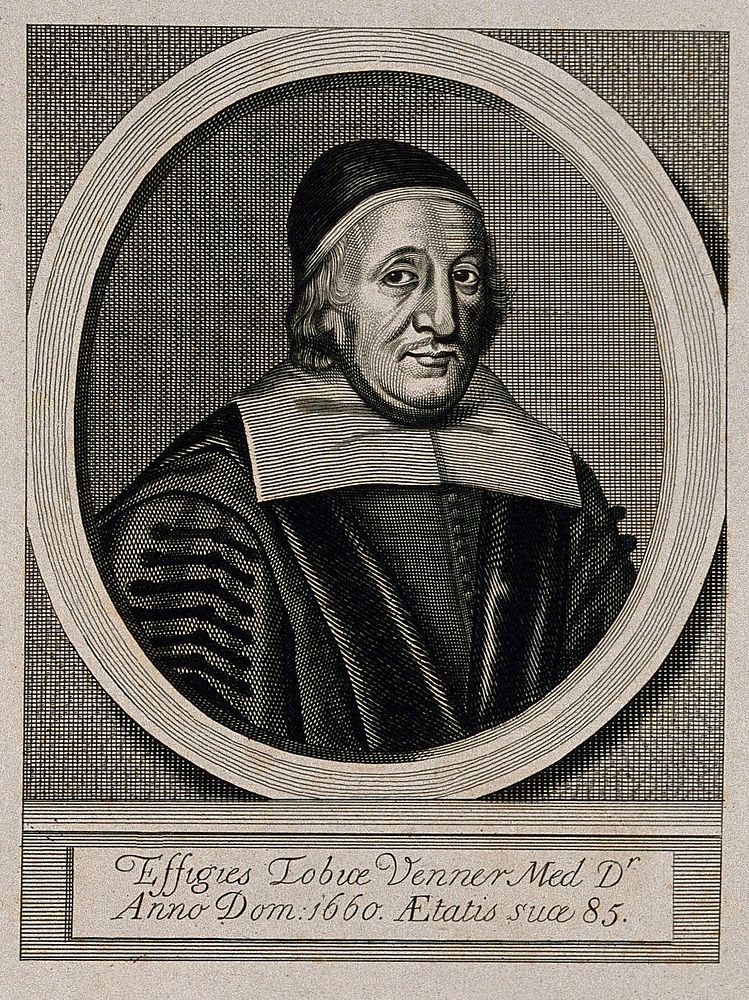 Tobias Venner. Line engraving by W. Richardson, 1801, after W. Faithorne, 1660.