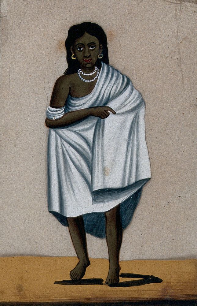 The wife of a Malian man. Gouache painting on mica by an Indian artist.