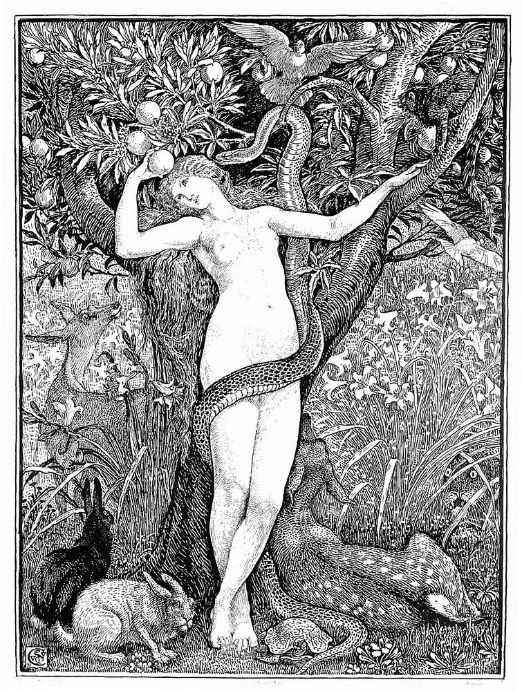 The serpent entwines itself around the body of Eve; it whispers in her ear, enticing her to eat the forbidden fruit.…