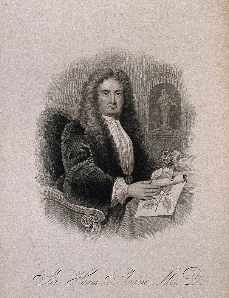 Sir Hans Sloane. Stipple engraving by J.B. Bird after S. Slaughter, 1736.
