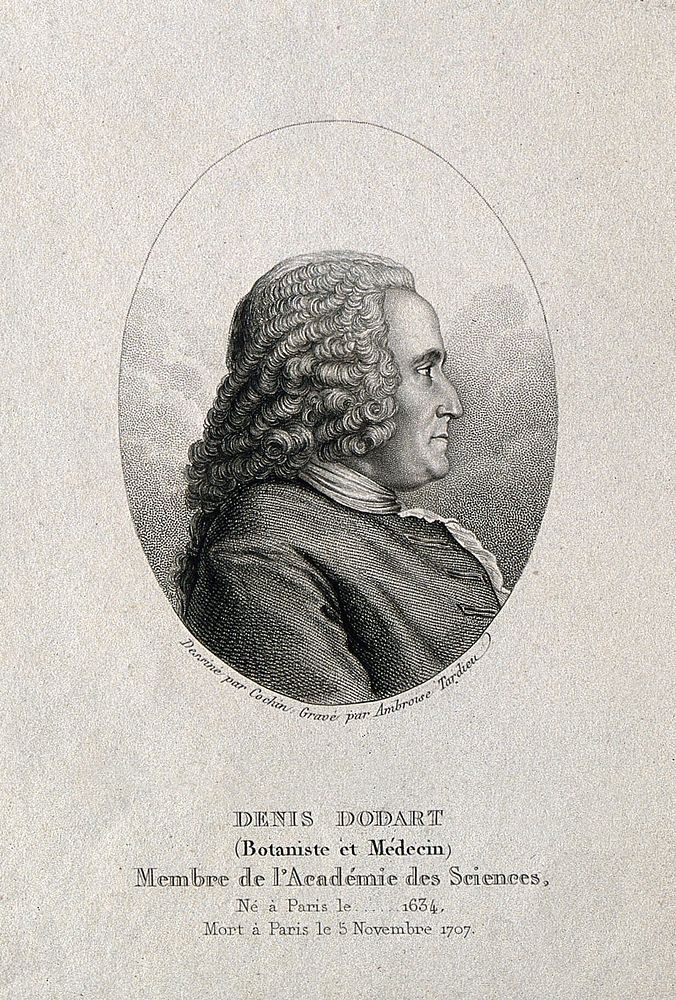 Denis Dodart. Stipple engraving by A. Tardieu after C. N. Cochin.