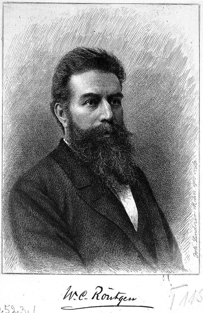 W. C. Roentgen, professor of physics at Giessen, Wuerzburg and Munich, discoverer of X-rays. Reproduction of etching by J.…