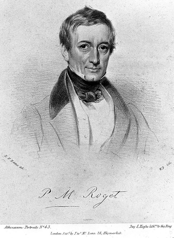 Peter Mark Roget. Lithograph by W. Drummond after E. U. Eddis.