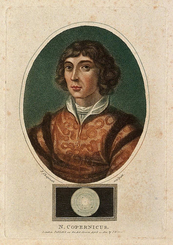 Nicolaus Copernicus. Coloured stipple engraving by J. Chapman, 1802.