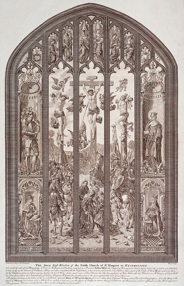 St Margaret's Westminster: the east window. Engraving by J. Basire, 1768.
