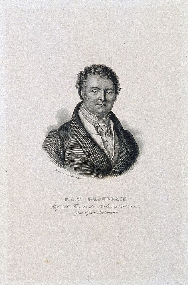 François Joseph Victor Broussais. Line engraving by P.F. Bertonnier after C. Duchesne.