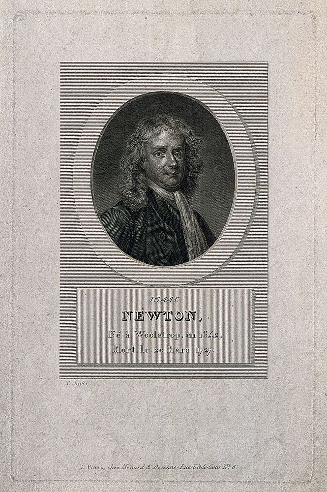 Sir Isaac Newton. Stipple engraving by J. Halpin after E. Seeman, 1726.