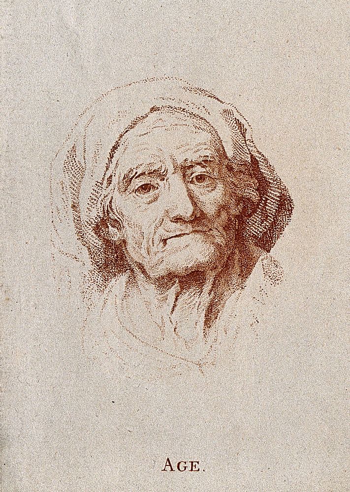 Head of an old woman. Stipple engraving.