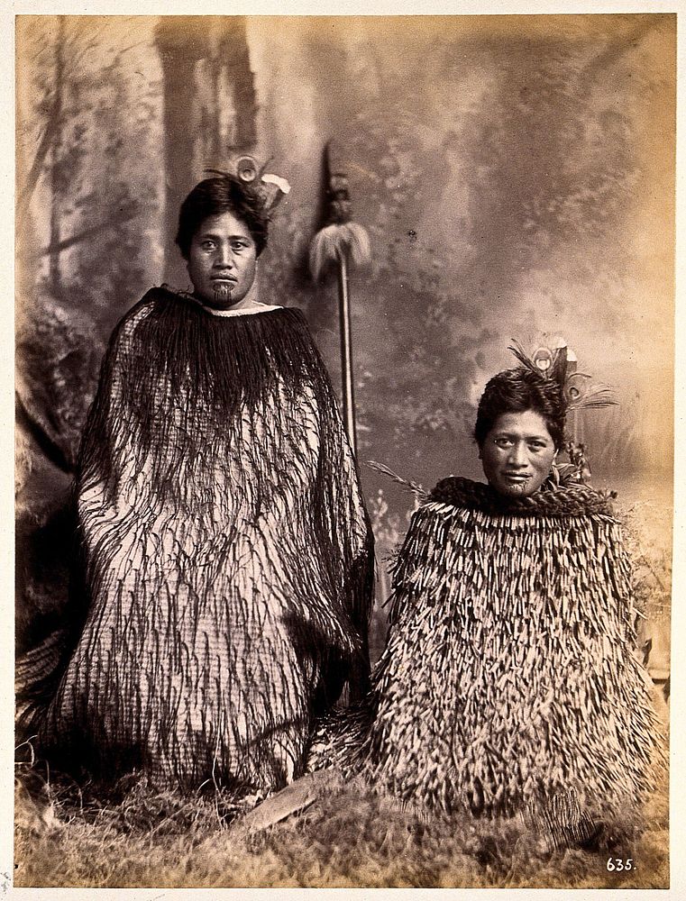 New Zealand: two Maori women. Albumen print.
