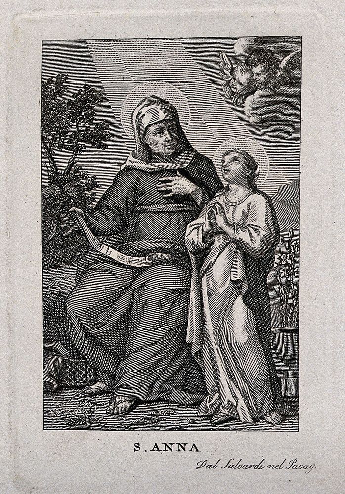 Saint Anne with her child, the Virgin Mary. Engraving by Salvardi.