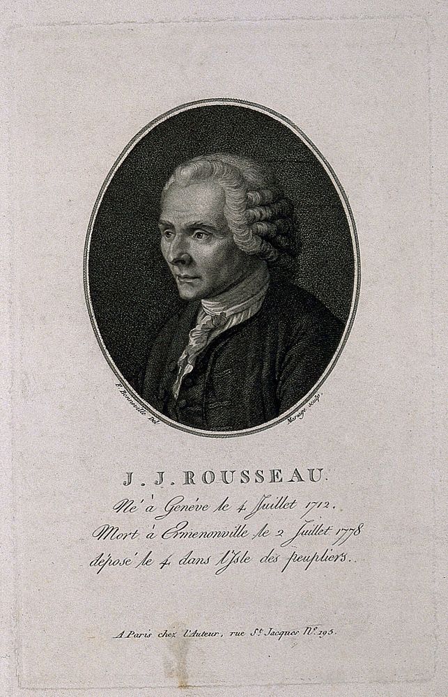Jean-Jacques Rousseau. Stipple engraving by L.F. Mariage after F. Bonneville.