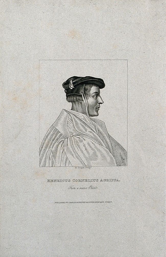 Henricus Cornelius Agrippa von Nettesheim. Stipple engraving by R. Cooper.