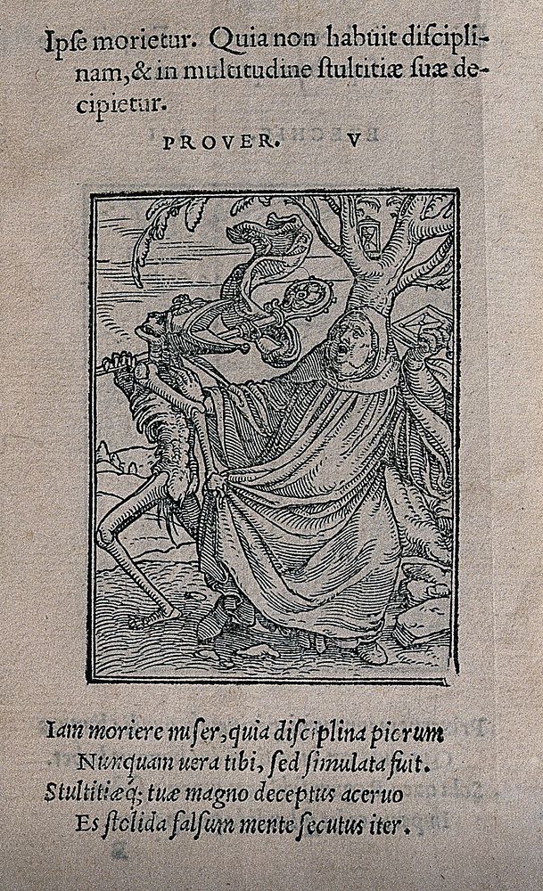 The dance of death: the abbot. Woodcut by Hans Holbein the younger.