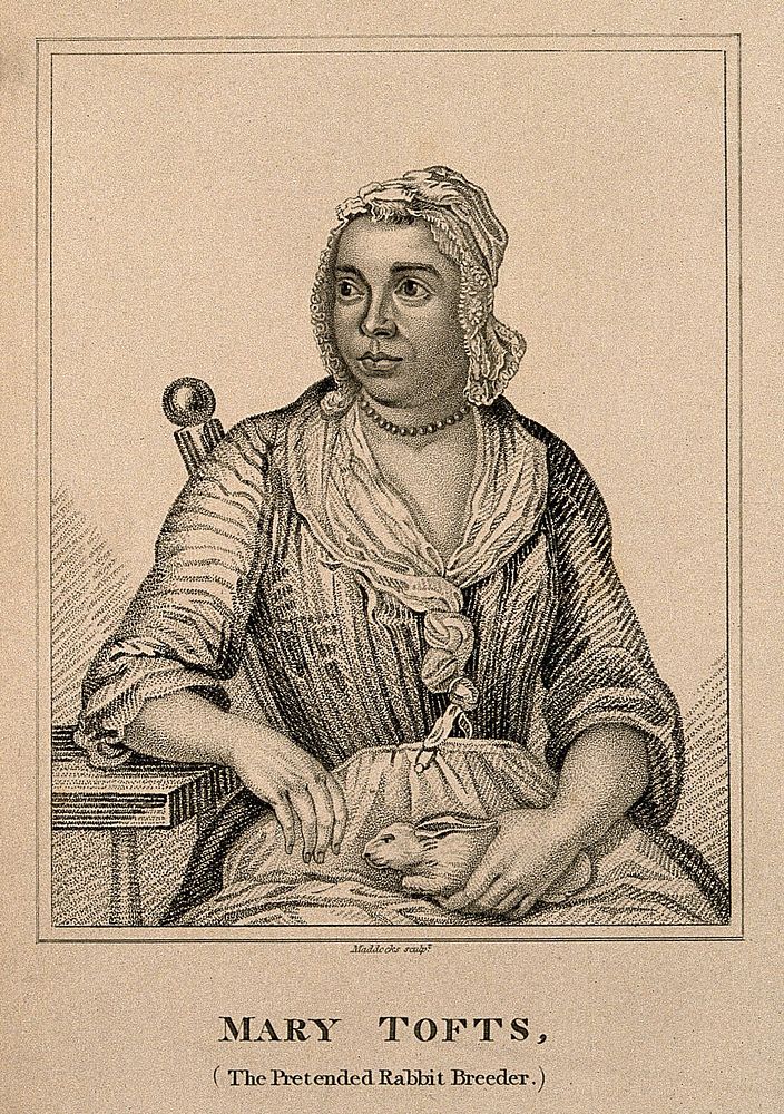 Mary Tofts, a woman who pretended that she had given birth to rabbits. Stipple engraving by Maddocks.