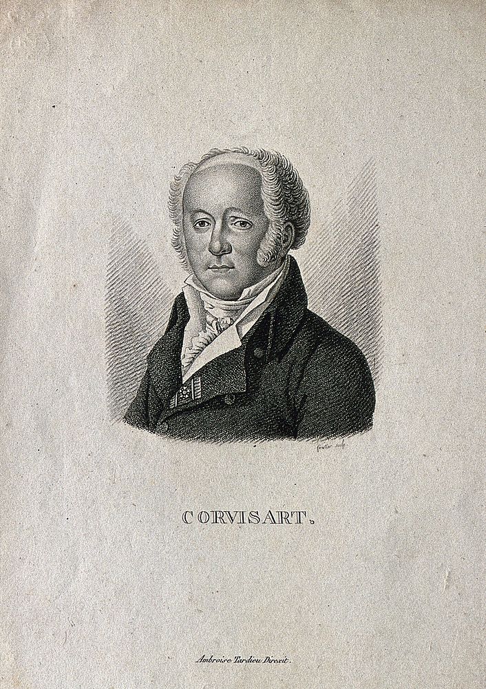 Jean-Nicolas, Baron Corvisart. Stipple engraving by C.A. Forestier after F.P.S. Gérard.